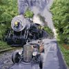 Race Between Car and Train - Vintage Paint By Number
