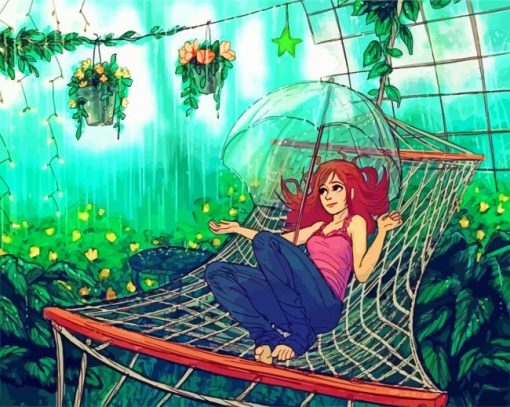 Anime Girl In Hammock Paint by Numbers