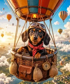 Dachshund Piloting A Hot Air Balloon Paint By Numbers