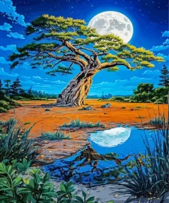 Tree And Full Moon Paint By Numbers