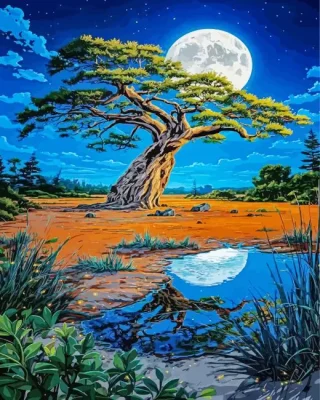 Tree And Full Moon Paint By Numbers 