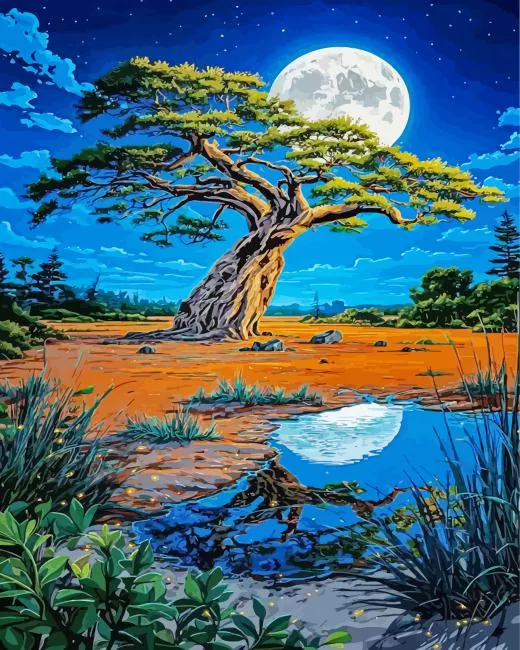 Tree and full moon paint by number Tree And Full Moon Paint By Numbers