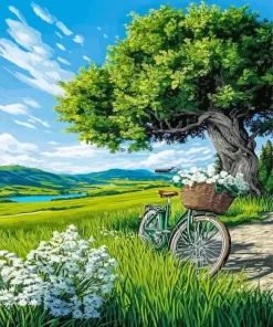 Bicycle And White Flowers Paint By Numbers