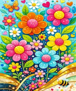 Colorful Flowers And Bee Paint By Numbers