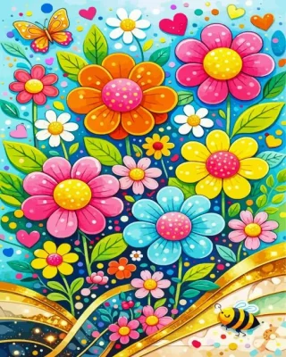 Colorful Flowers And Bee Paint By Numbers