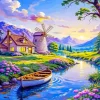 Cottage And A Traditional Windmill Paint By Numbers