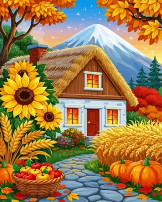 Cottage And Sunflowers Paint By Numbers 