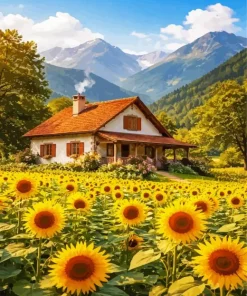 Cozy Cottage And Sunflowers Paint By Numbers