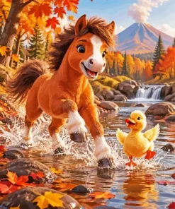 Cute Pony And Duckling Paint By Numbers