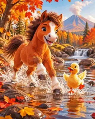 Cute Pony And Duckling Paint By Numbers