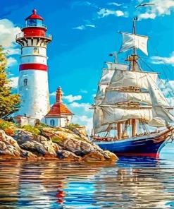 Red And White Lighthouse Paint By Numbers