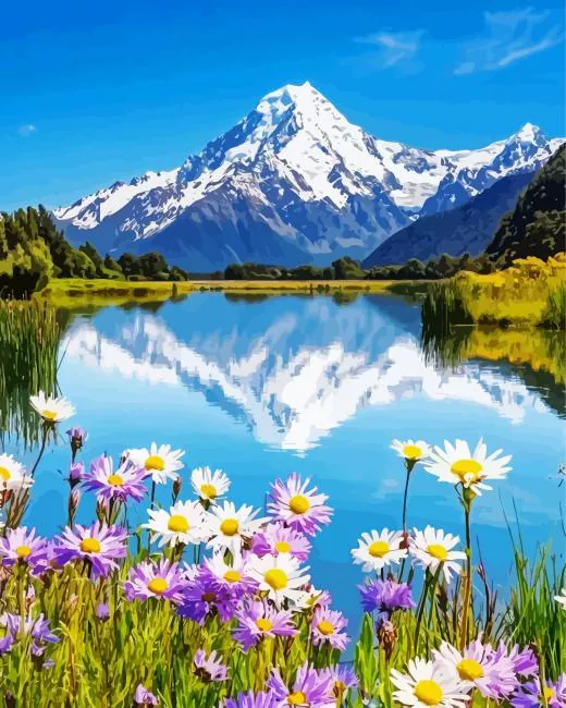 snow mountain and lake paint by number Snow Mountain And Lake Paint By Numbers