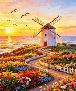 Sunset Windmill Paint By Numbers