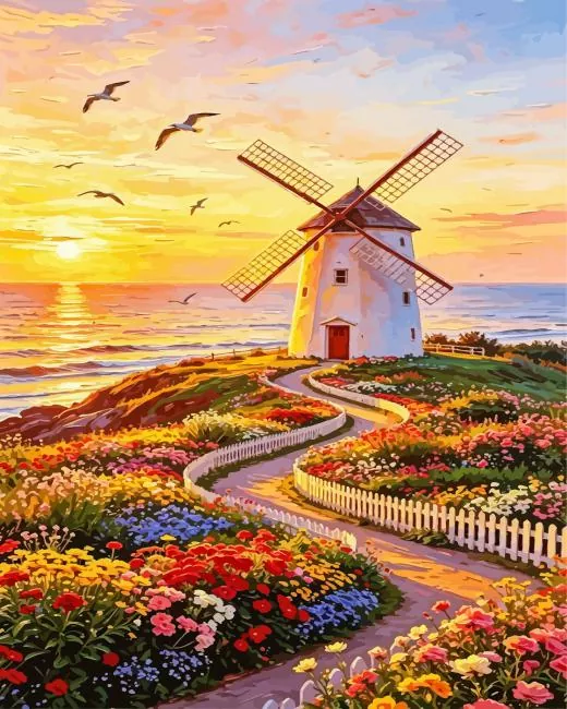 sunset windmill paint by numbers Sunset Windmill Paint By Numbers