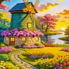 Traditional Windmill And A River Paint By Numbers