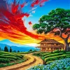 Wooden Cabin Sunset Paint By Numbers